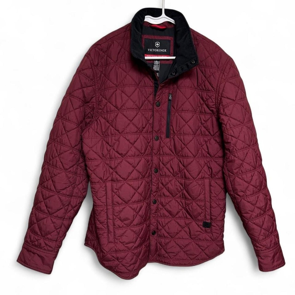 Victorinox burgundy quilted diamond pattern polyester jacket